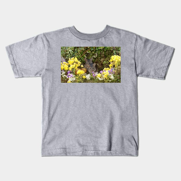 pair of wild mice spring flowers Kids T-Shirt by Simon-dell